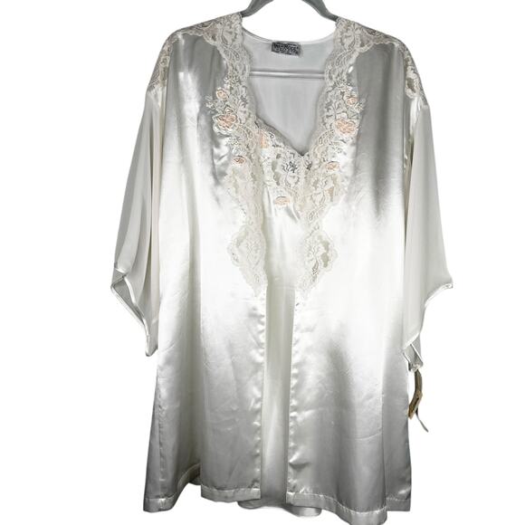 Val Mode Vintage Two Piece Lingerie Wedding M/L Nightgown Robe Lace New - Picture 10 of 16